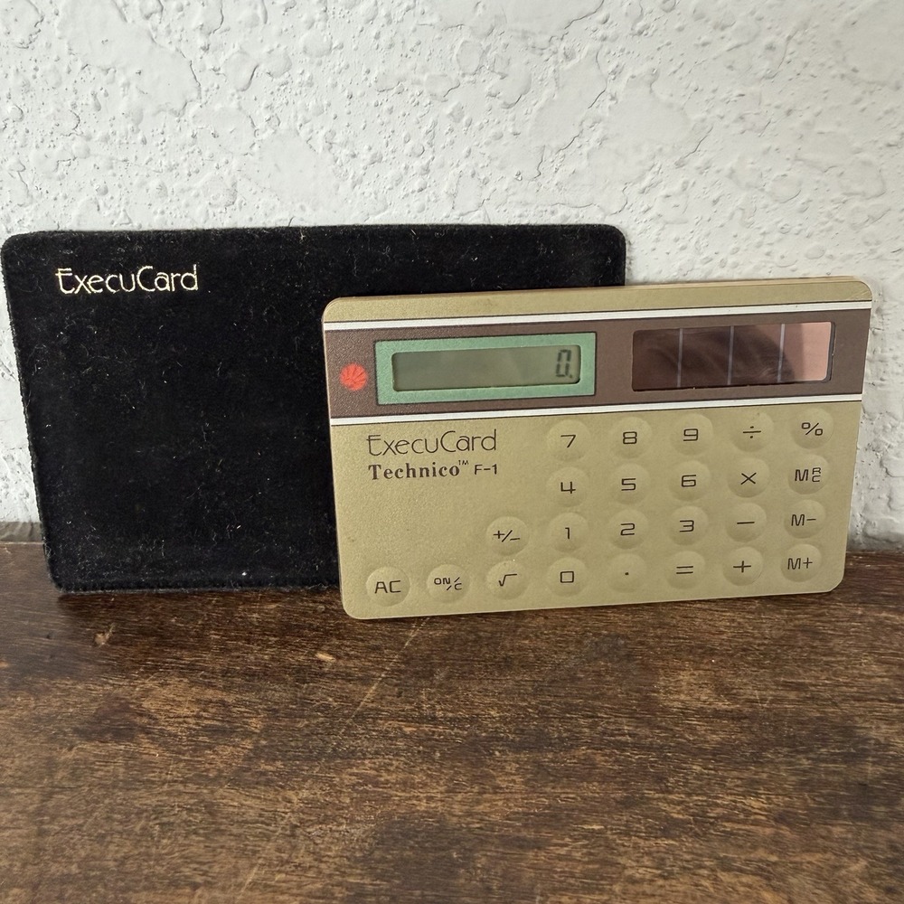 Vintage ExecuCard Technico F-1 Solar Credit Card Calculator‎ w/ Case Japan